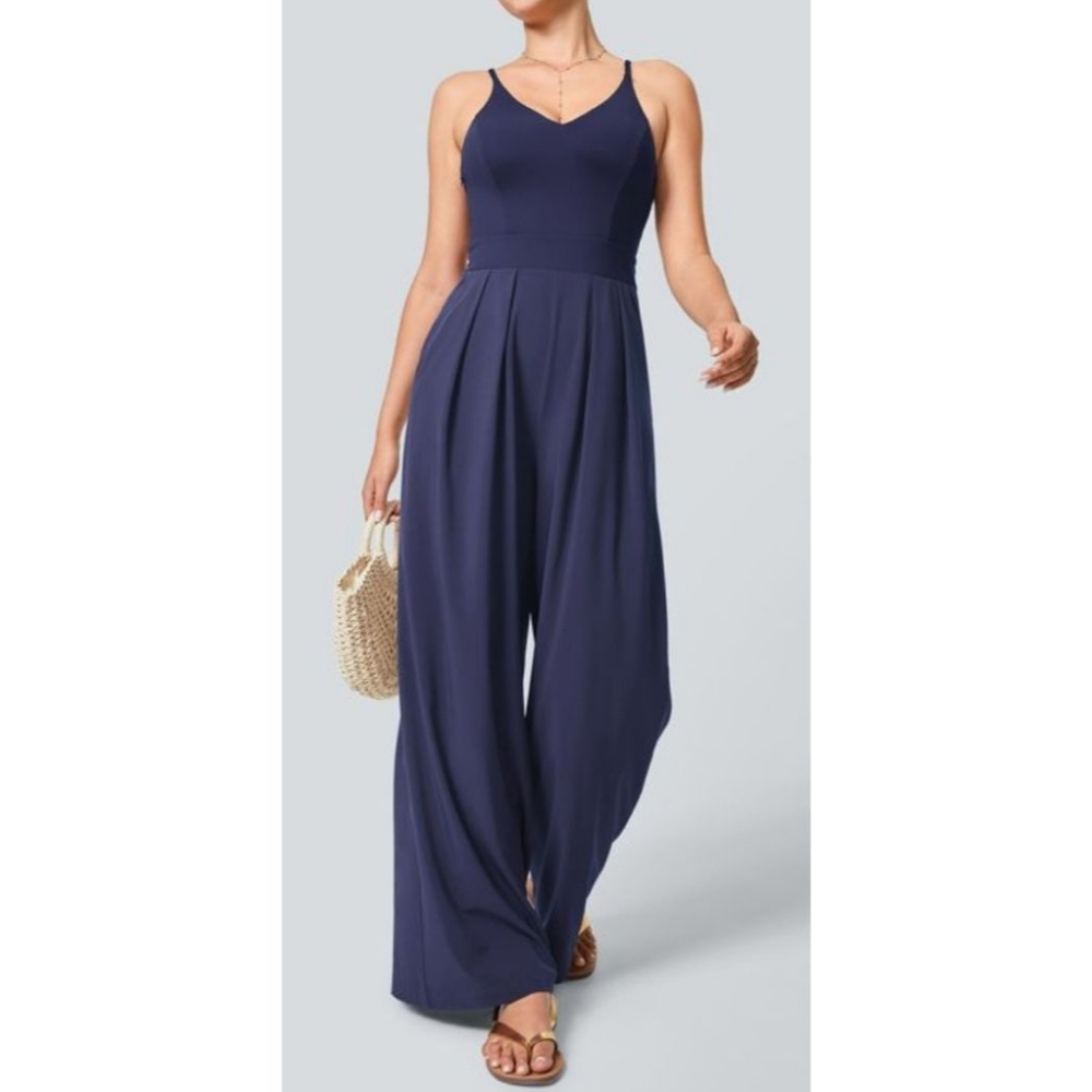 HALARA Navy Blue Wide-Leg Jumpsuit
